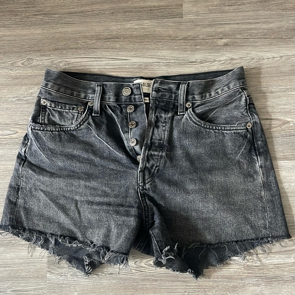 AGOLDE Parker Denim Cut Off Shorts Black Size 25